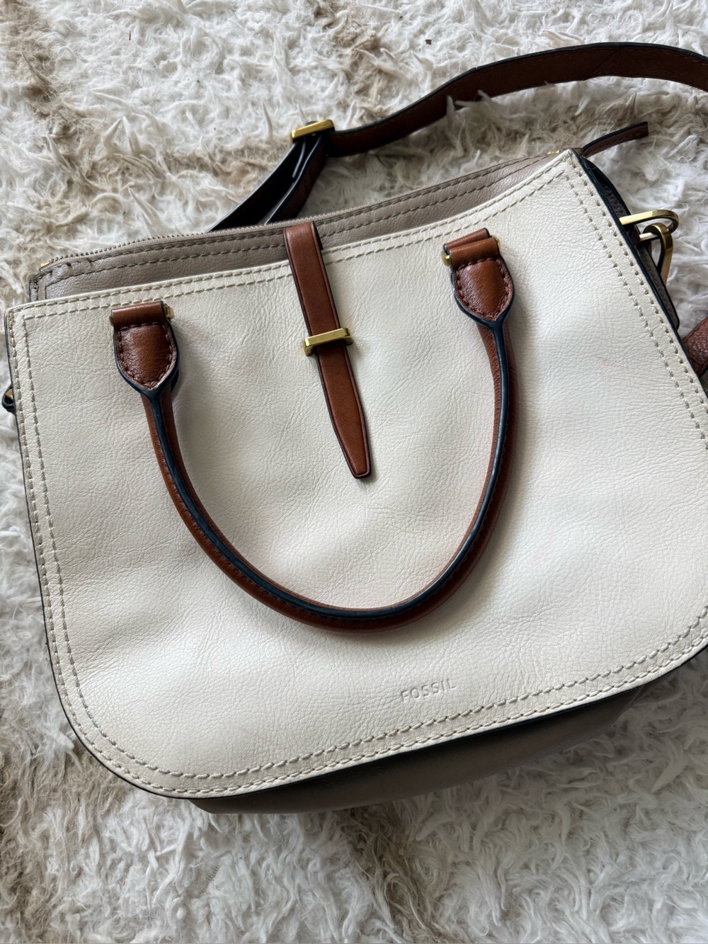 Fossil Cream and Brown Leather Cross Body